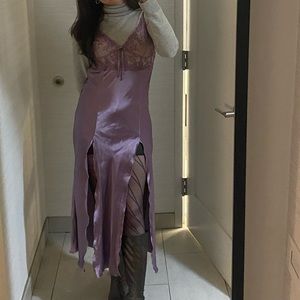 lavender/purple 90s slip dress with side slit details